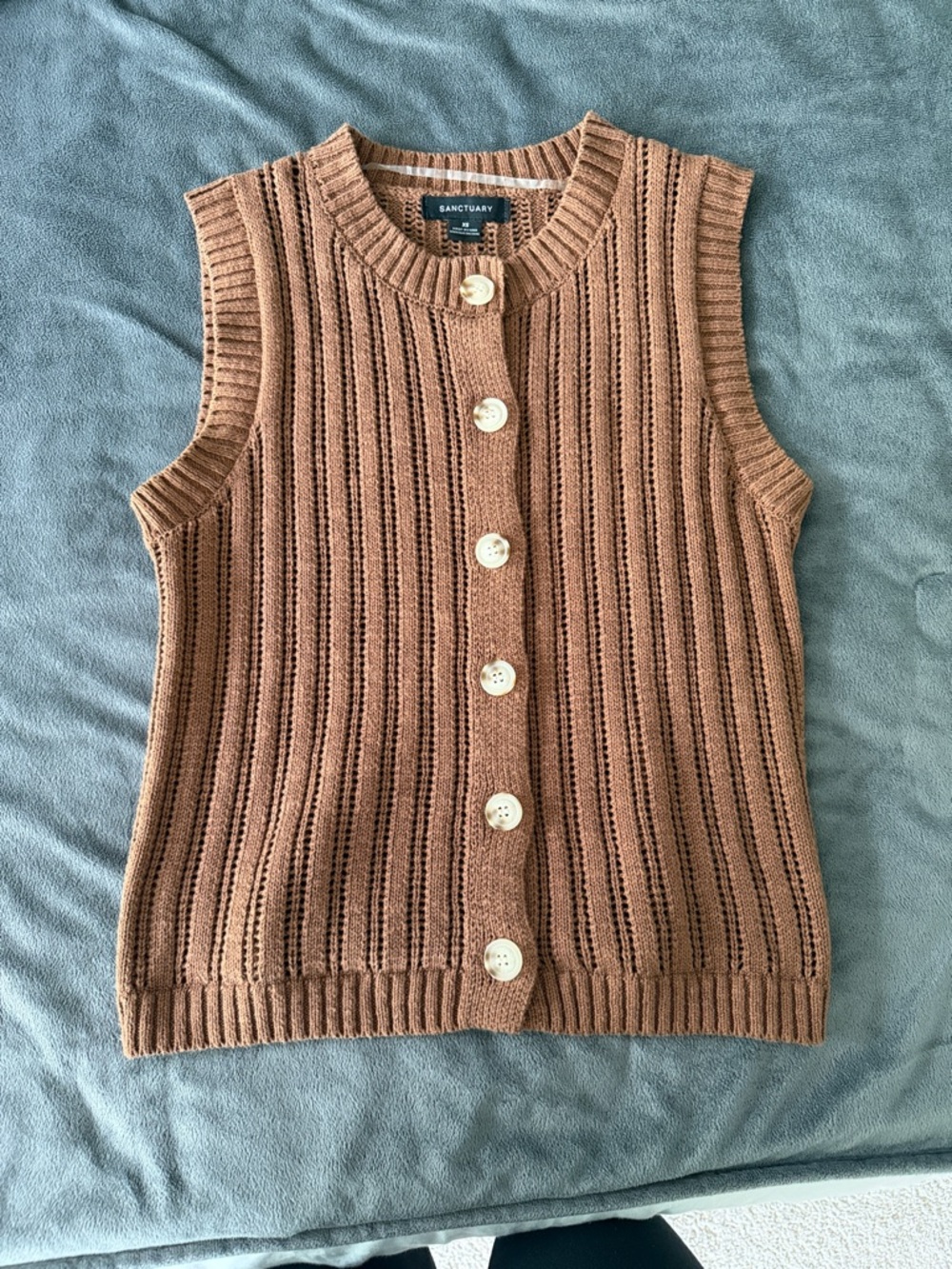 Sanctuary Tan Ribbed Button-Up Sweater Vest